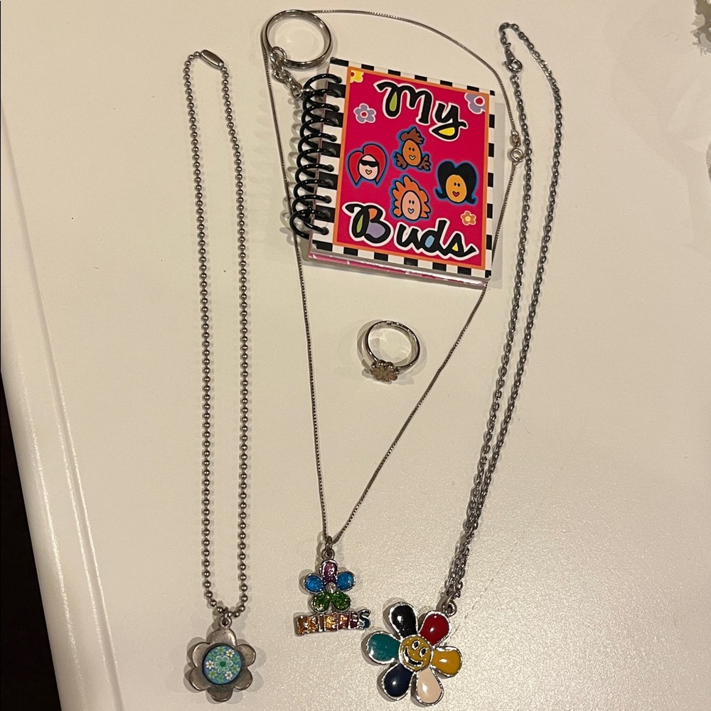 Girls flower necklace ring keychain bundle